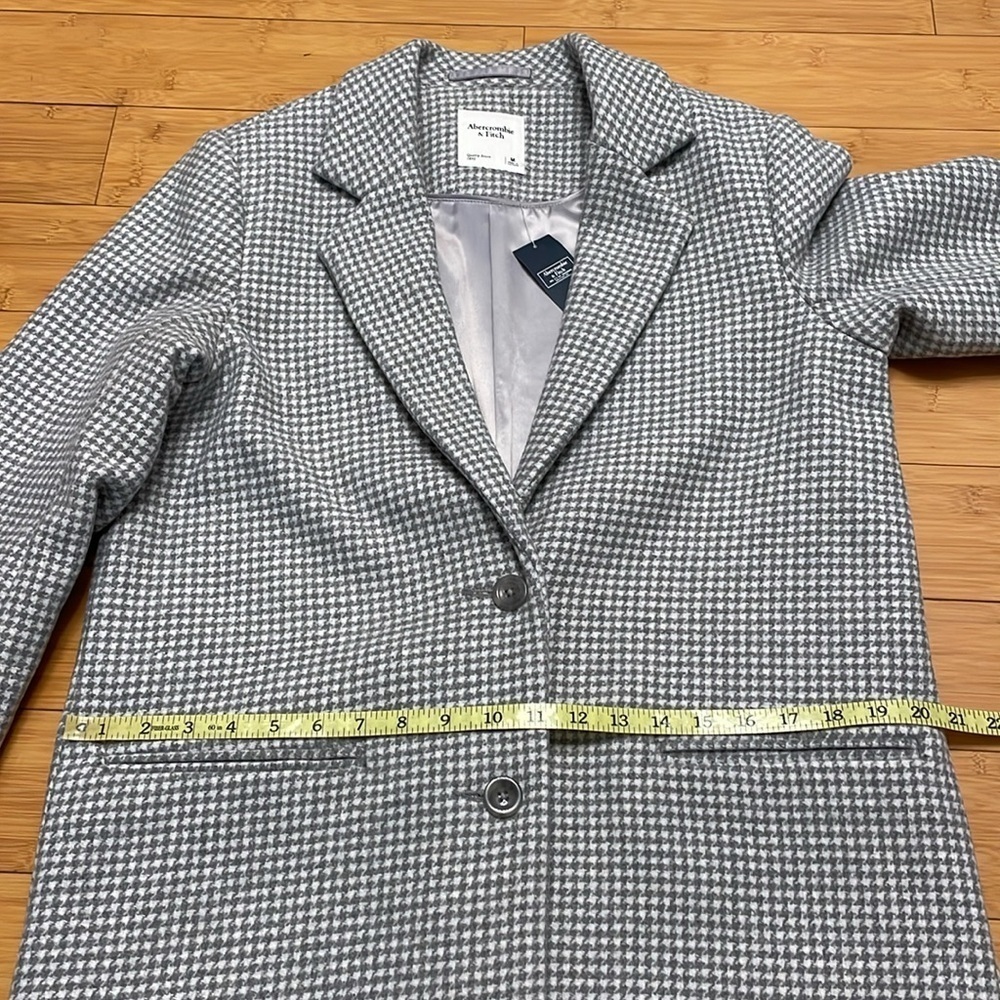 Abercrombie & Fitch Wool Blend Blazer Coat Medium Gray Houndstooth Single Breast - Picture 15 of 16